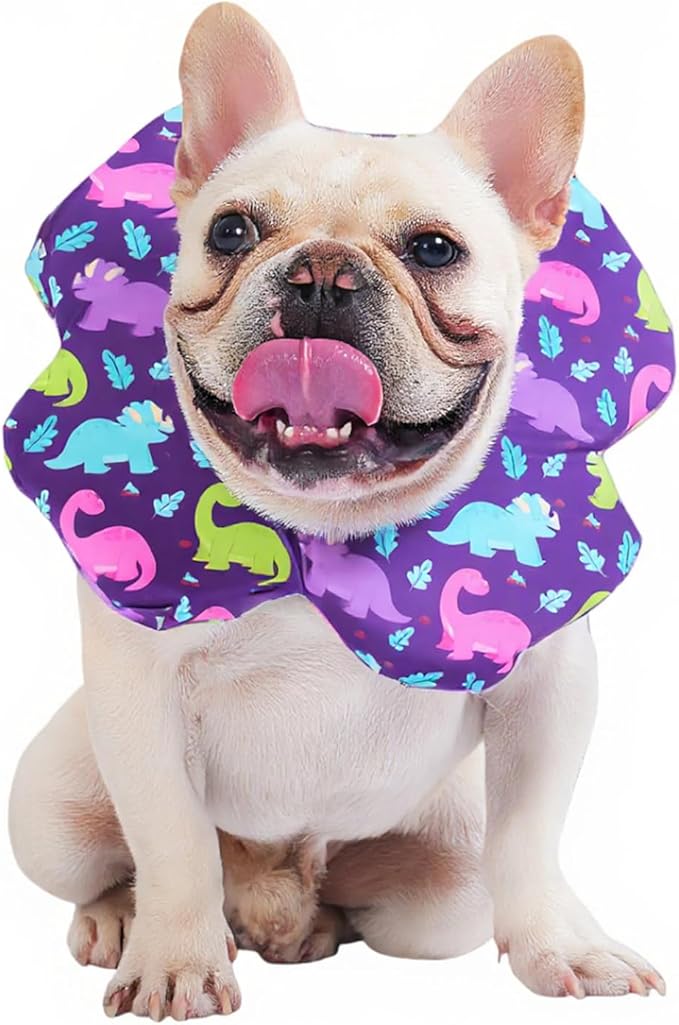 PetWarm Recovery Collar for Dogs, Dog Recovery Collar, Lightweight Pet Neck Protector with Memory Foam Padding, Gentle No-Lick Flower Design for Calm Rest and Travel, Dinosaur Print, Purple, L