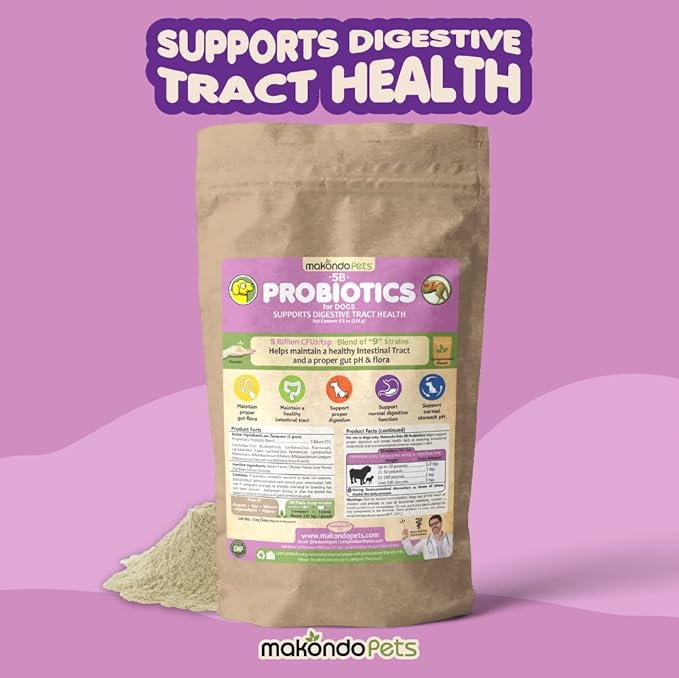 Probiotics for Dogs & Puppies–Extra Strength 9 Species, 5 Billion CFU per Scoop of Powder Digestive Enzymes for Dogs. Gut Fiber & Allergy Relief
