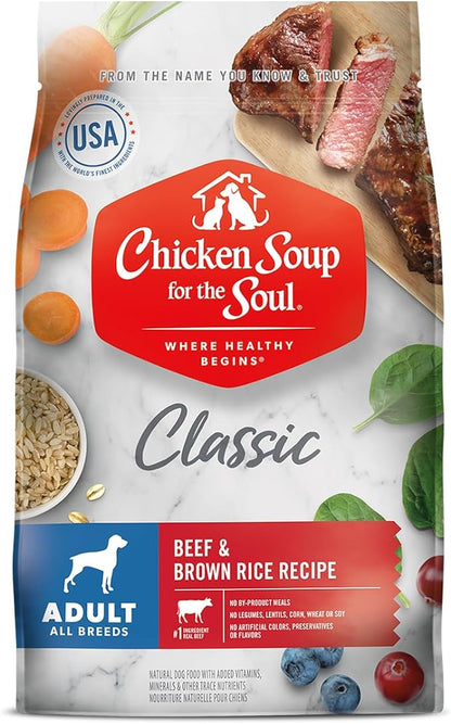 Chicken Soup for the Soul All Natural Premium Adult Dry Dog Food, Real Meat First Ingredient, No By-Products, Supports Gut & Immune Health, Beef & Brown Rice, 13.5lb