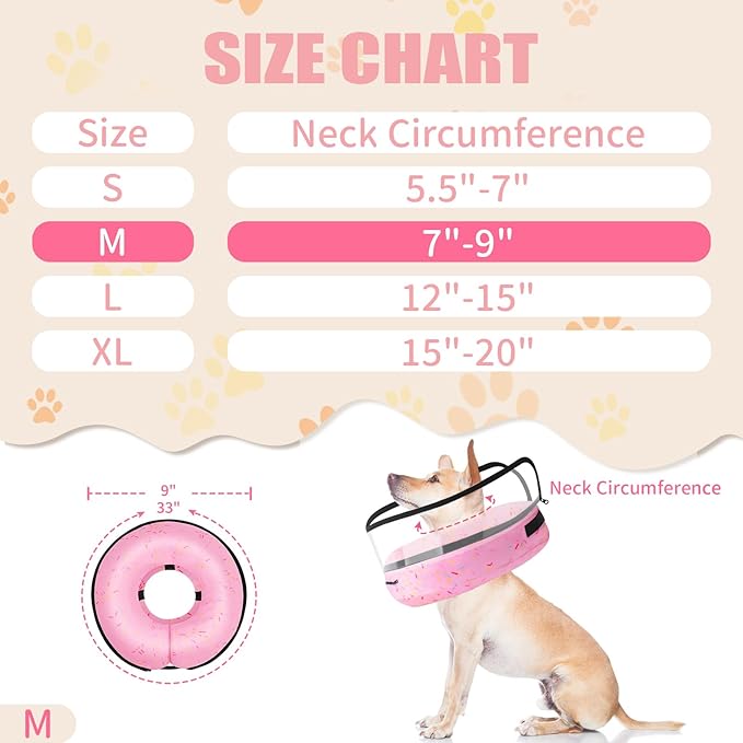2-in-1 Soft Inflatable Dog Cone Collar Alternative with Enhanced Anti-Licking Guard Shield, Dog Donut Collar After Surgery, Adjustable Recovery Cones for Large Medium Dogs and Cats (Donut Pink, M)