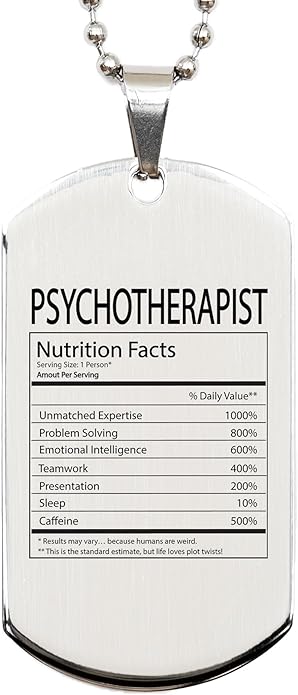 DesiDD Funny Psychotherapist Gifts - Nutrition Facts Dog Tag Necklace for Therapist Mental Health Counselor Behavioral Therapist Men, Women - Silver Stainless Steel - Christmas, Birthday