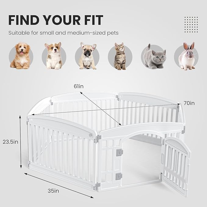 Sweetcrispy Plastic Dog Playpen, 6 Panels 24" Expandable & Durable Pet Fence for Medium Dogs - Indoor & Outdoor Portable Puppy Playpen with Secure Locking Door, White