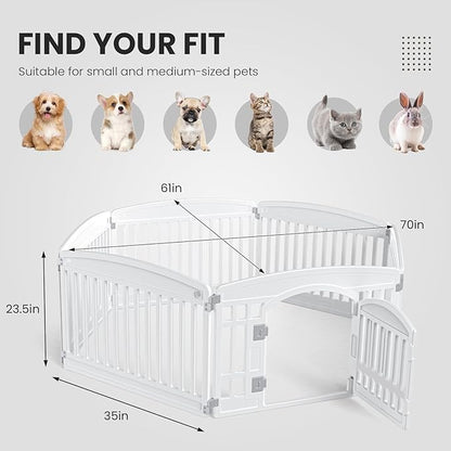 Sweetcrispy Plastic Dog Playpen, 6 Panels 24" Expandable & Durable Pet Fence for Medium Dogs - Indoor & Outdoor Portable Puppy Playpen with Secure Locking Door, White