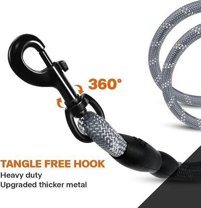 Taglory Rope Dog Leash 5 FT with Comfortable Padded Handle, Highly Reflective Threads Leash and Anti-Tangle Clip for Walking Medium Large Dogs, 1/2 inch, Grey