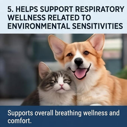 RespiraCare+ Liquid Respiratory Support for Dogs & Cats, Plant-Based Airway & Breathing Wellness Drops, Seasonal & Environmental Comfort, Daily Use Supplement, 2 fl oz (60 mL)