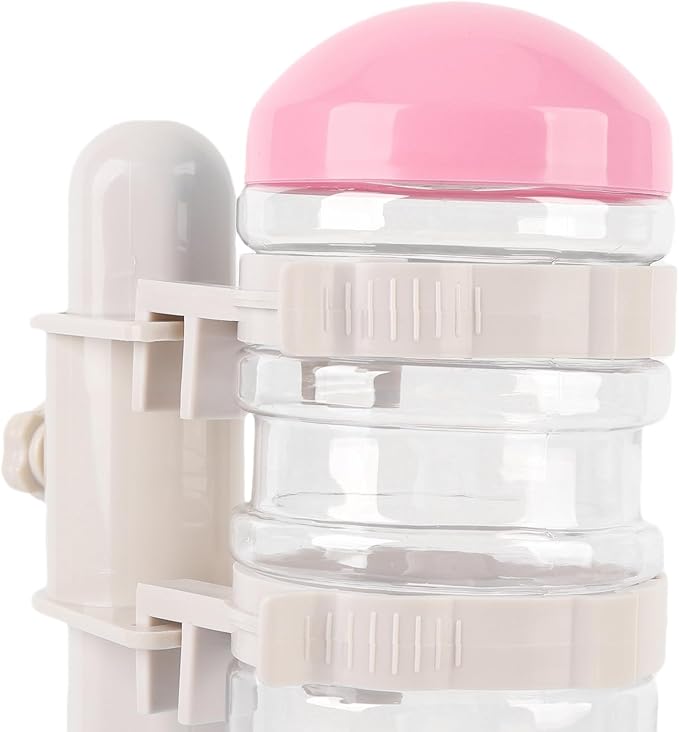 Denash Pet Standing Water Dispenser Feeder, 500ml Dog Water Feeder Bottle Adjustable Raised Pet Food Bowl for Dogs Detachable Bottles Easy Cleaning (Pink)