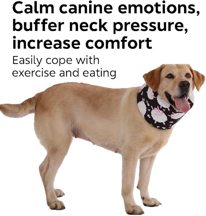 LovinPet Dog Recovery Collar, Adjustable Soft Cone for Medium & Large Dogs, Post-Surgery Comfort & Lick Prevention, Sheep Print,Black