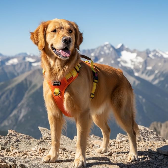 Tactical Dog Harness for Large Medium Dogs No Pull Adjustable Pet Vest with Reflective Straps Front & Back Clips Handle for Hiking Walking Hunting– 4 Sizes with or Without Leash (Orange, XL)