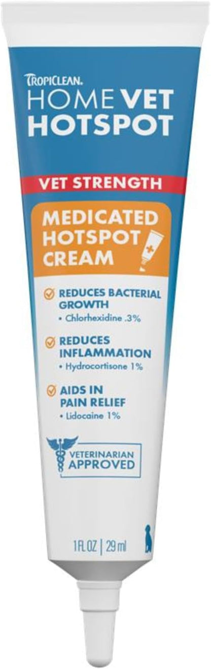TropiClean HomeVet Medicated Cream, Hot Spot Treatment for Dogs, Fast Itch Relief, with Vet Strength Chlorhexidine & Hydrocortisone, USA Made, 2 Pack