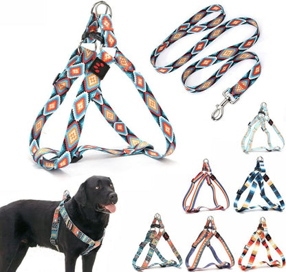Western Dog Harness and Leash Set, Pretty Pattern No-Pull Pet Halter Puppy Outdoor Easy Walk for Small Medium Large XL Dogs Female Male Pug Bully Mastiff, Boho M
