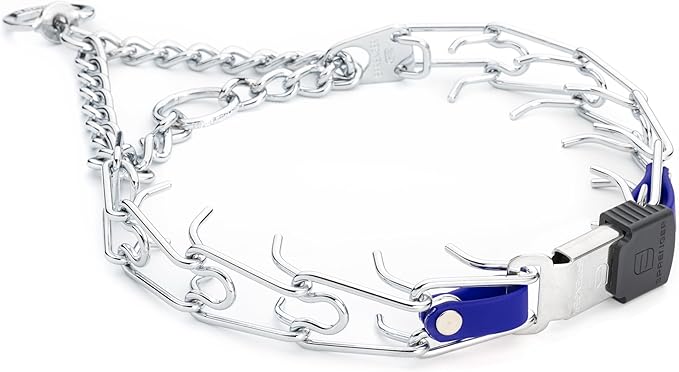 Herm Sprenger Chrome Plated Steel Dog Collar with Quick Release ClicLock Buckle and Biothane Insert Training Collar for Dogs Made in Germany (Blueberry Royal, 23in x 3.2mm(Neck Size up to19-20in))