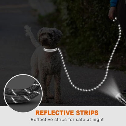 Taglory Rope Dog Leash 6 FT with Comfortable Padded Handle, Highly Reflective Threads Leash and Anti-Tangle Clip for Walking Small Dogs, 3/8 inch, Grey