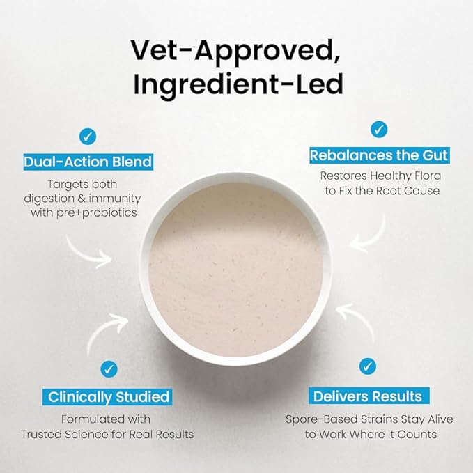 Human Grade Daily Probiotic for Dogs – Vet Approved with 7 Clinically Proven Strains + Prebiotics, Gut & Immune Support with Pumpkin & Carrot – 60 Servings – 5 Billion CFU per Scoop