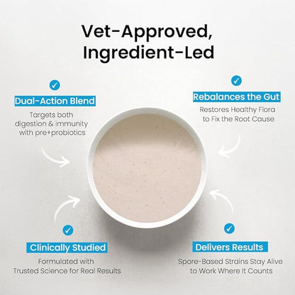 Human Grade Daily Probiotic for Dogs – Vet Approved with 7 Clinically Proven Strains + Prebiotics, Gut & Immune Support with Pumpkin & Carrot – 60 Servings – 5 Billion CFU per Scoop