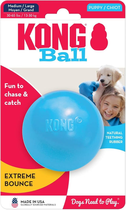 KONG Puppy Ball w/Hole - Soft & Durable Activity Ball for Puppies - Dog Toy Supports Healthy Exercise & Interactive Play - for Natural Teething - for Medium/Large Puppies - Randomly Provided Color