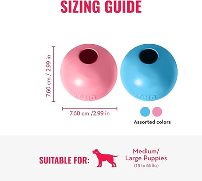 KONG Puppy Ball w/Hole - Soft & Durable Activity Ball for Puppies - Dog Toy Supports Healthy Exercise & Interactive Play - for Natural Teething - for Medium/Large Puppies - Randomly Provided Color