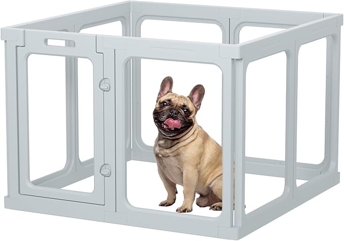 Clear Acrylic Dog Playpen - 30.4 x 30.4 Inch, 24" H 8 Planes Transparent Dog Fence Indoor, Sturdy Pet Pen for Puppy/Small Dog/Rabbit/Pig, Easy Assemble & Cleaning Plastic Whelping Box Enclosure, Grey