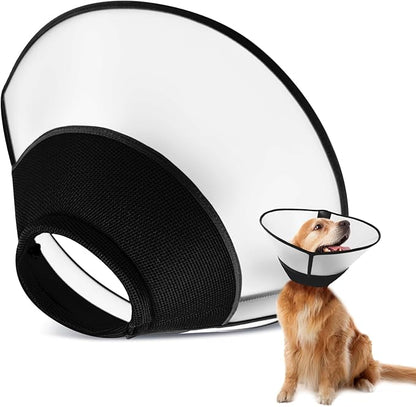 Upgraded Dog Cone Collar After Surgery, Soft Breathable Pet Recovery Collar with Double-Layer Design and Support Plate, Adjustable Dog Cone Collar for Large Medium Dogs, Elizabethan Collar（Black，M）