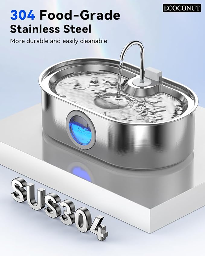 3.4Gal Dog Water Fountain for Large Dogs, 13L Stainless Steel Large Pet Fountain with Deeper & Wider Drinking Area, Automatic Dog Water Bowl Dispenser with Water Window