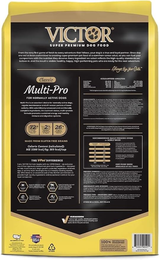VICTOR Super Premium Dog Food – Multi-Pro Dry Canine Food – Gluten Free Dog Kibble with Beef, Chicken and Pork Protein for Normally Active Dogs – All Breeds and All Life Stages, 30 lb