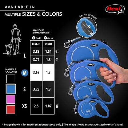 FLEXI New Classic Cord Retractable Dog Leash for Medium Dogs up to 44 lbs. – 16 ft., Blue | Tangle-Free Pet Walking Leash with One-Handed Brake, Pause, Lock|German Quality Product