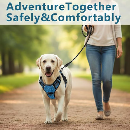 BARKBAY Dog Harness No Pull with ID Tag Pocket - Heavy Duty, Reflective, Easy Control for Large Dogs(Blue/Black,L)