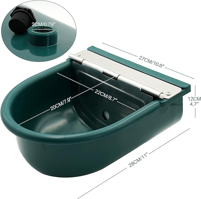 MINYULUA Automatic Waterer Bowl Large Horse Waterer with Float Valve and Drain Plug Automatic Water Feeder Dispenser Bowl for Sheep Dog Horse Cow Pig Plastic (Dark Green)