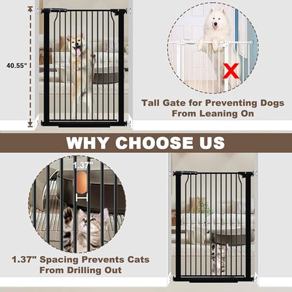 40.55" Extra Tall Baby Gate, 49.2-54.7 in Wide, No Drilling, Pressure Mounted Child Safety Gate with Door, Black