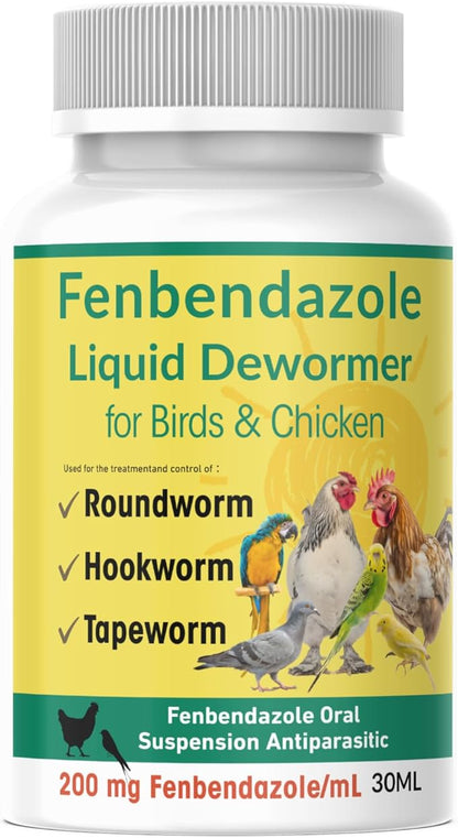 Dewormer for Chickens and Birds Fenbendazole Broad Spectrum Targets Tapeworm Roundworm &Hookworm for Laying Hens Poultry Aviary Wormer Liquid for Pet Birds, Pigeons and Flocks (30ml)