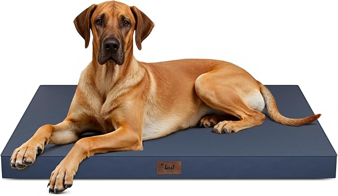 Outdoor Extra Large Dog Bed, Jumbo Waterproof Dog Bed for Large Dogs, Orthopedic Egg Crate Foam Pet Mat with Removable Oxford Cooling Cover, Navy