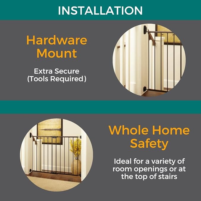 MyPet Windsor Walk Thru Pet Gate: 28.68" - 47.85" Wide Dog Gate. Hardware Mount, Dog Gates for The House, Cat Gate for Doorway. 31" Tall, Matte Bronze
