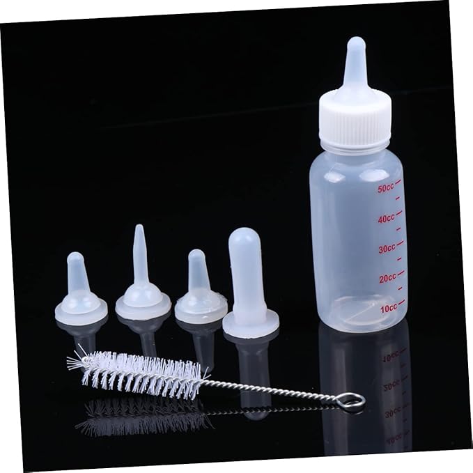 BESPORTBLE 4 Pack Pet Nursing Bottles for Small Animals 50ml Dog Cat Feeding Bottles 3 Sizes Nipples Cleaning Brush Kitten Milk Feeder