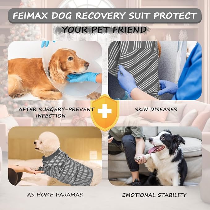 FEimaX Dog Recovery Suit After Surgery, Pet Abdominal Wounds Post Surgical Shirt for Dogs Cats, Puppy Spay Neuter Prevent Licking Onesie Alternative Bandages E-Collar & Cone