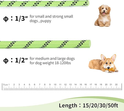 Long Dog Leash for Training 30Ft-Reflective Nylon Rope with Swivel Hook-Recall Agility Lead for Large Small Medium Dogs Outside Walking Hiking-Green Diam 1/2"