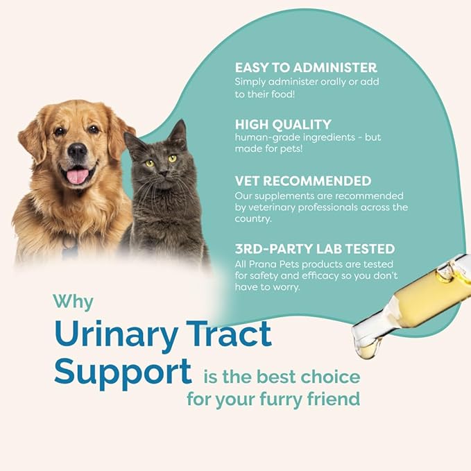 PranaPets Urinary Tract Support Liquid Supplement for Pets | Dog & Cat Urinary Supplement | Natural Bladder Support for Dogs & Cats
