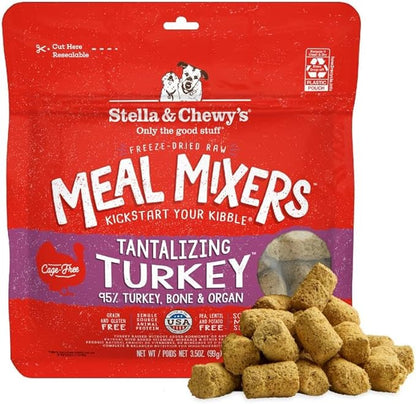 Stella & Chewy's Freeze-Dried Raw Tantalizing Turkey Meal Mixers- Dog Food Topper and Mixer - Made with 95% Cage-Free Turkey, Organs & Bone - Perfect for Picky Eaters - Grain-Free - 3.5 oz
