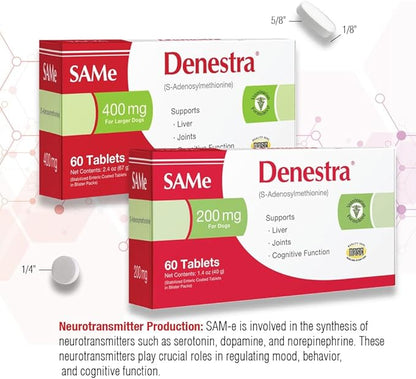 Denestra Same for Dogs – S-Adenosyl-L-Methionine (Same) – Liver, Joint & Cognitive Support for Dogs – Promotes Brain Function & Mobility – Vet-Approved Formula – 200 mg – 60 Tablets