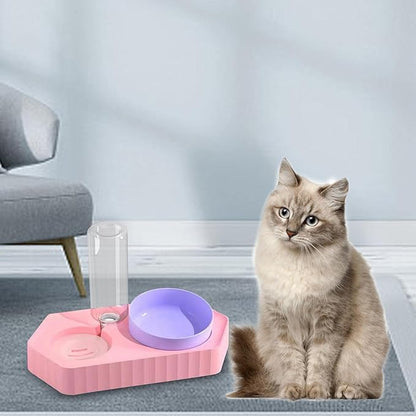 Dog Bowls Drinking Food Container Wet and Dry Food Bowls Set Pet Feeding Station Automatic Pet Feeder for Cats Dogs Supplies, Double Pink