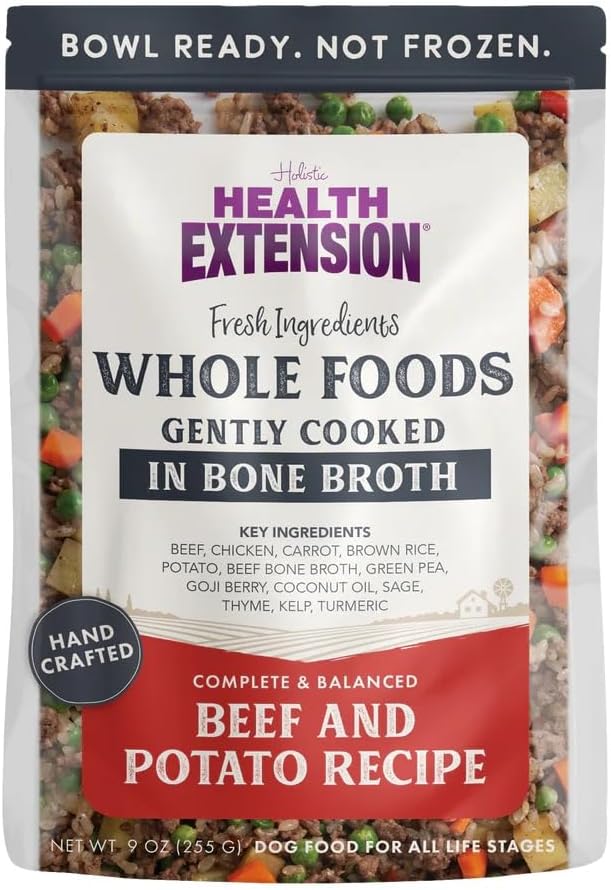 Health Extension Gently Cooked Beef & Potato Dog Food, Human-Grade and Shelf-Stable with Superfoods, Supports Digestion, Immunity, Skin & Coat, 9 oz Pouch (Pack of 5)
