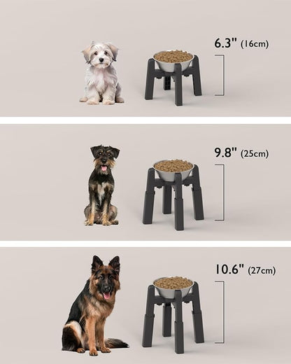 CZPET Elevated Dog Bowl, Raised Dog Bowl Stand with 51oz Stainless Steel Bowl Large Capacity, Height and Size Adjustable & Anti-Slip Stand for Large Dogs