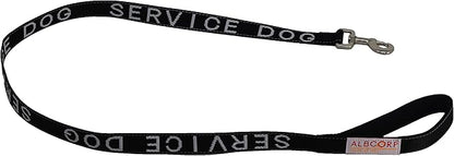 Albcorp Service Dog Leash - Embroidered- with Padded Neoprene Handle and Reflective threads, 4 Feet, for Harnesses, Vests or Collars, Black