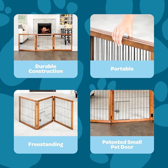 Carlson 22"-62" Super Wide Dog Gate with Small Pet Door, Premium Wooden 3-Panel Pet Gate for Doorways & Hallways