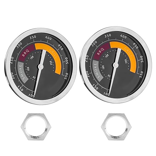 3695528R06 Analog Smoker Temperature Gauge Compatible with Oklahoma Joe's Smokers and Most 13/16-inch Opening Charcoal Grills & Charcoal Smokers, BBQ Temp Gauge Stainless Steel Thermometer (2packs)