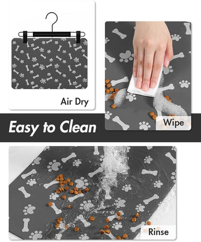 MontVoo Dog Food Mat-Pet Feeding Mat for Food and Water-No Stains Quick Dry Dispenser Cat Bowl Mat for Messy Drinkers(14"x22" Dark Grey)