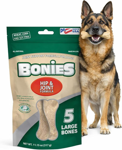 Bonies Hip & Joint Health Multi-Pack Regular Large Dogs 25 or More LBS - Natural Dog Treat - Low Calories - Chicken Flavor - 5 Bones