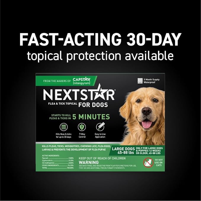 NEXTSTAR Flea and Tick Prevention for Dogs, Repellent, and Control, Fast Acting Waterproof Topical Drops for Large Dogs, 3+1 Month Bundle