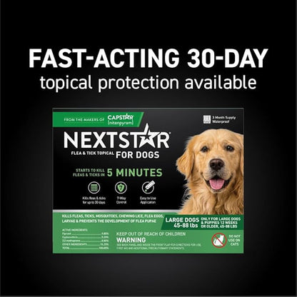 NEXTSTAR Flea and Tick Prevention for Dogs, Repellent, and Control, Fast Acting Waterproof Topical Drops for Large Dogs, 3+1 Month Bundle