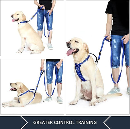 Plutus Pet Double Handle Dog Leash 4ft, Heavy Duty, Reflective Dual Handle Dog Leash for Safety Training, for Medium Large Dogs,2 Handle Leads(Navy Blue)