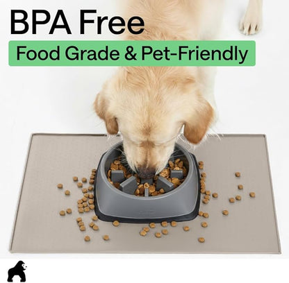 GORILLA GRIP 100% Waterproof Raised Edge BPA Free Silicone Pet Feeding Mat, Dog Cat Food Mats Contain Spills Protects Floors, Placemats for Cats and Dogs Water Bowl, Pets Accessories 18.5x11.5 Beige