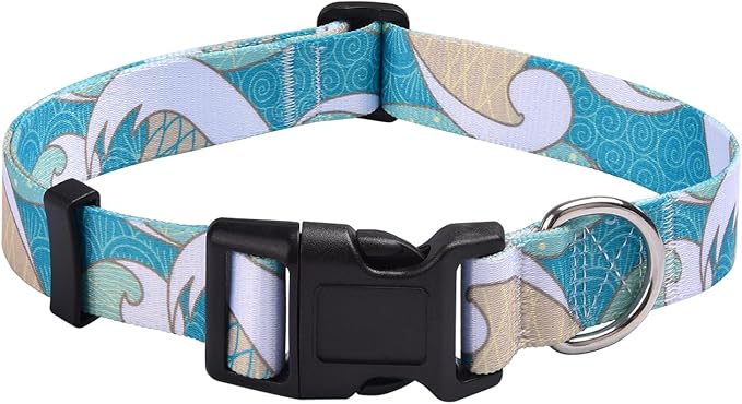 Mihqy Dog Collar with Bohemia Floral Tribal Geometric Patterns - Soft Ethnic Style Collar Adjustable for Small Medium Large Dogs(Sea Wave,XS)